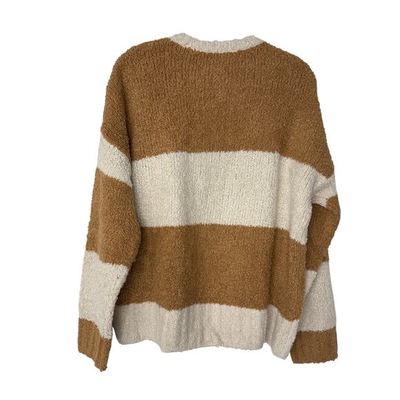 Madewell Teddy Striped Pullover Sweater XL Tan Cream Cozy Textured Knit Soft - Picture 4 of 10